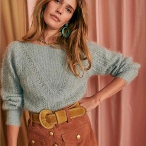 NWOT, Sezane Rosa sweater, reversible, light blue, M, sold out, mohair + wool